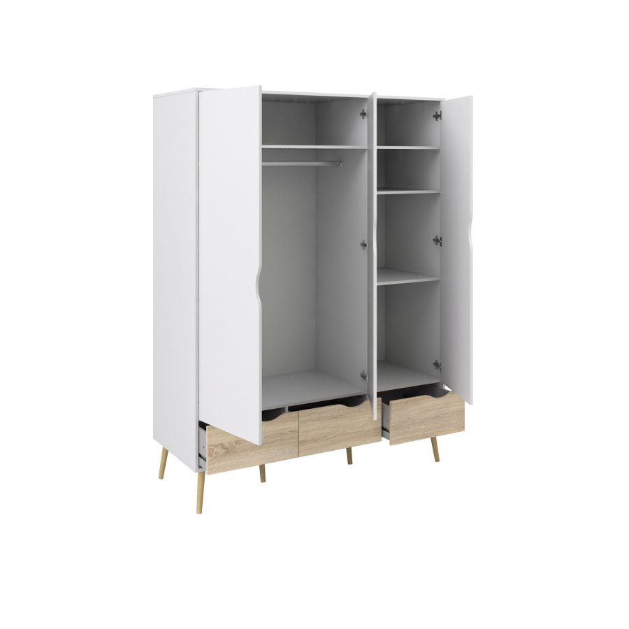 TVILUM Delta garderobeskap - hvit/eik struktur, m. 3 drer og 3 skuffer