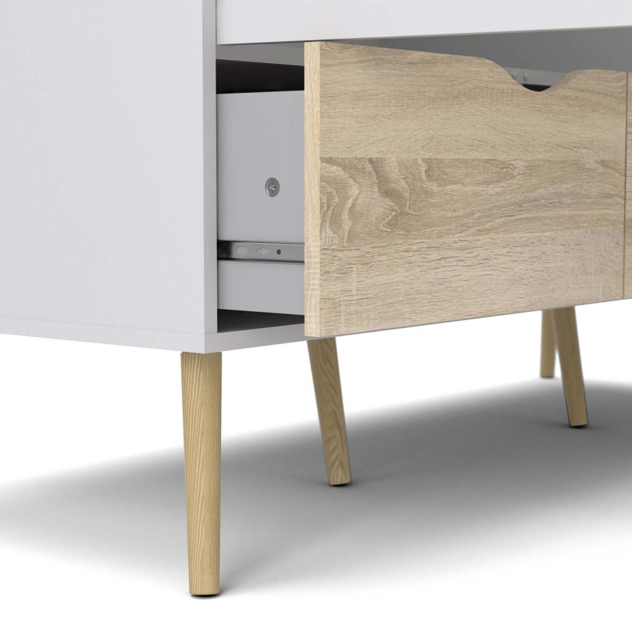 TVILUM Delta garderobeskap - hvit/eik struktur, m. 3 drer og 3 skuffer