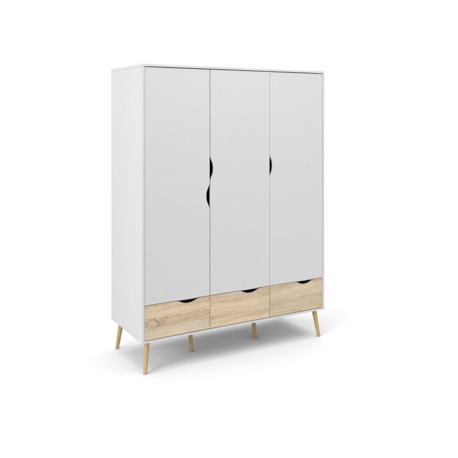 TVILUM Delta garderobeskap - hvit/eik struktur, m. 3 drer og 3 skuffer