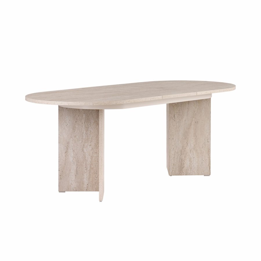 NORDV&Auml;RK Sorell spisebord, m. 1 till�gsplade, oval - sand travertin melamin (160x90)