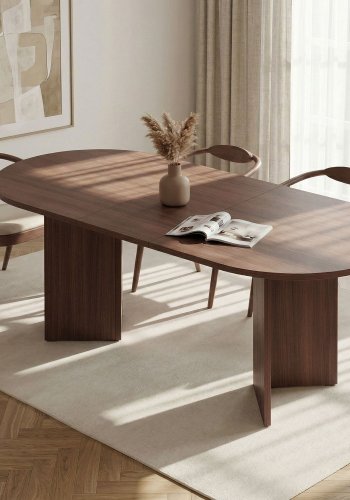  NORDV&Auml;RK Sorell spisebord, m. 1 till�gsplade, oval - brun Milano valn�d melamin (160x90)