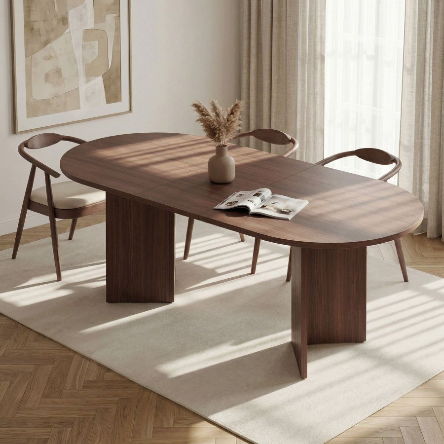  NORDV&Auml;RK Sorell spisebord, m. 1 till�gsplade, oval - brun Milano valn�d melamin (160x90)