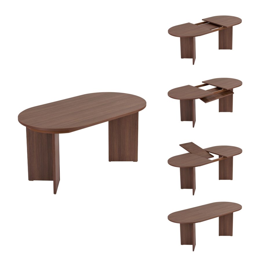  NORDV&Auml;RK Sorell spisebord, m. 1 till�gsplade, oval - brun Milano valn�d melamin (160x90)