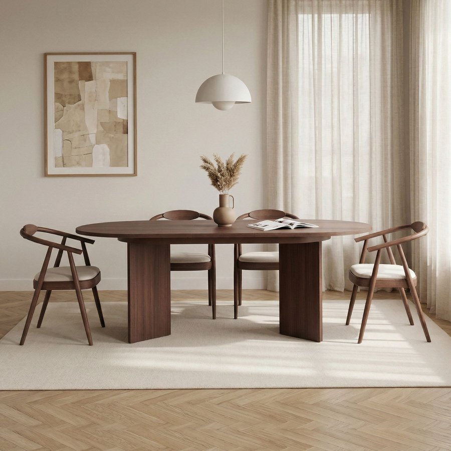  NORDV&Auml;RK Sorell spisebord, m. 1 till�gsplade, oval - brun Milano valn�d melamin (160x90)