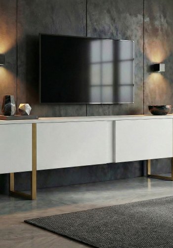 FUNZI LIVING Onera - Vit, Guldf�rgad TV-b�nk