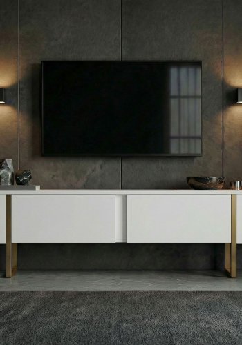 FUNZI LIVING Onera - Vit, Guldf�rgad TV-b�nk
