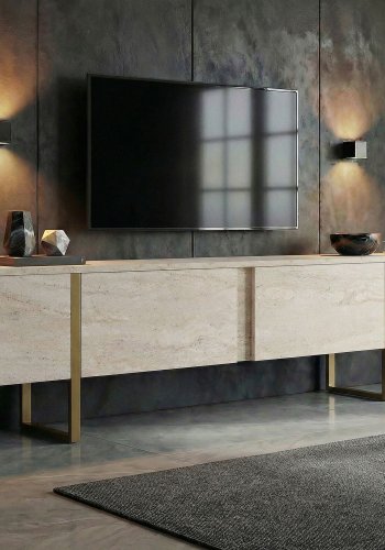 FUNZI LIVING Onera � Travertin, TV-benk i gull
