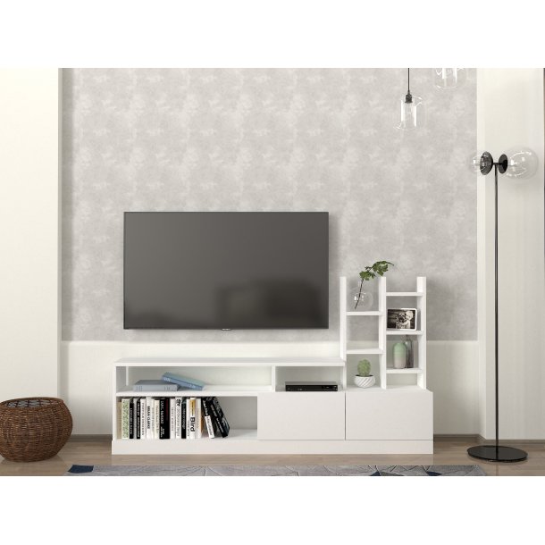 NORDVRK Dolunay TV-bord, m. 2 lger og 6 hylder - hvid melamin (164,4x25)