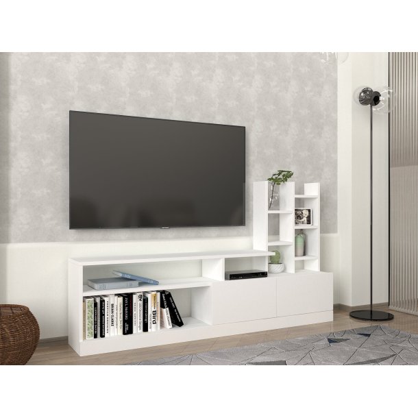NORDVRK Dolunay TV-bord, m. 2 lger og 6 hylder - hvid melamin (164,4x25)