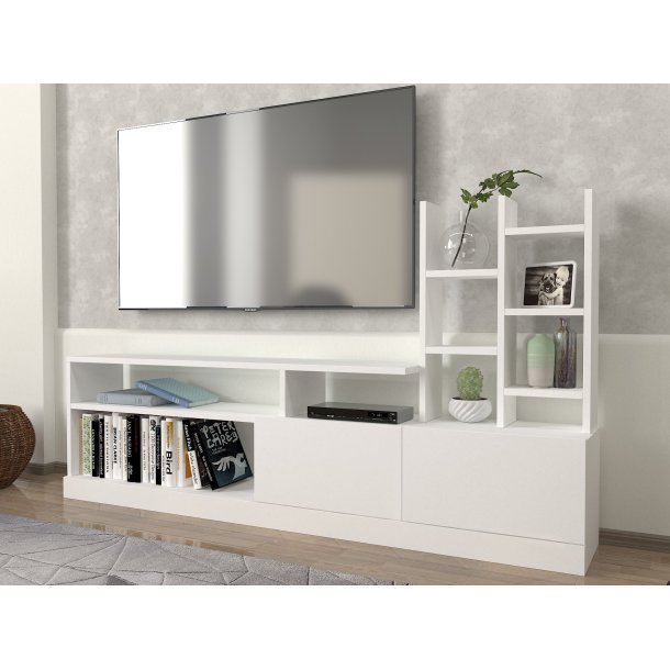 NORDVRK Dolunay TV-bord, m. 2 lger og 6 hylder - hvid melamin (164,4x25)