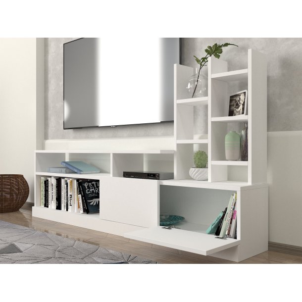 NORDVRK Dolunay TV-bord, m. 2 lger og 6 hylder - hvid melamin (164,4x25)