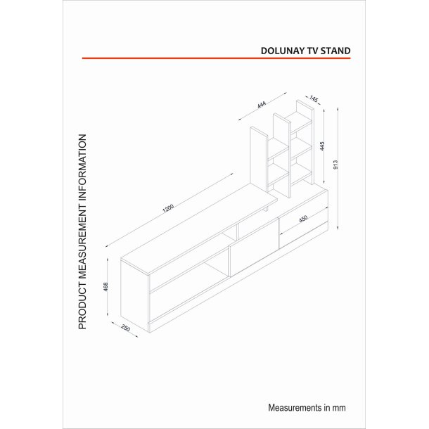 NORDVRK Dolunay TV-bord, m. 2 lger og 6 hylder - hvid melamin (164,4x25)