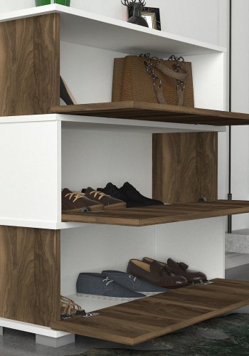 FUNZI LIVING Napoleon skoskap, m. 3 drer - hvit og valntt melamin