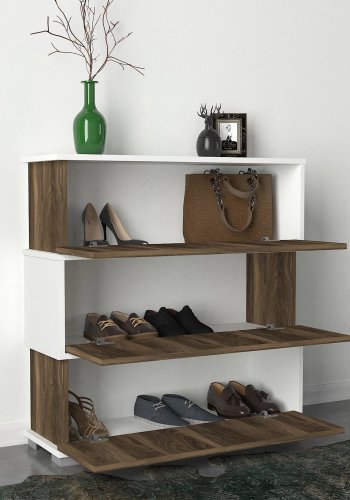 FUNZI LIVING Napoleon skoskap, m. 3 drer - hvit og valntt melamin