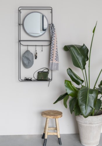 WHITE LABEL LIVING Duco veggmontert klesstativ, med speil, hylle, kroker - svart stl