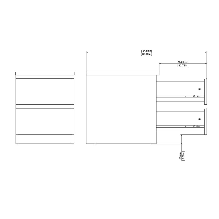 TVILUM Naia Nachttisch - weiß Hochglanz Holz, mit 2 Schubladen