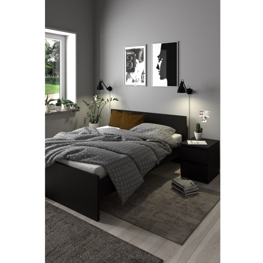 TVILUM Naia sengebord, m. 2 skuffer - sort folie og plastik (40,4x50)