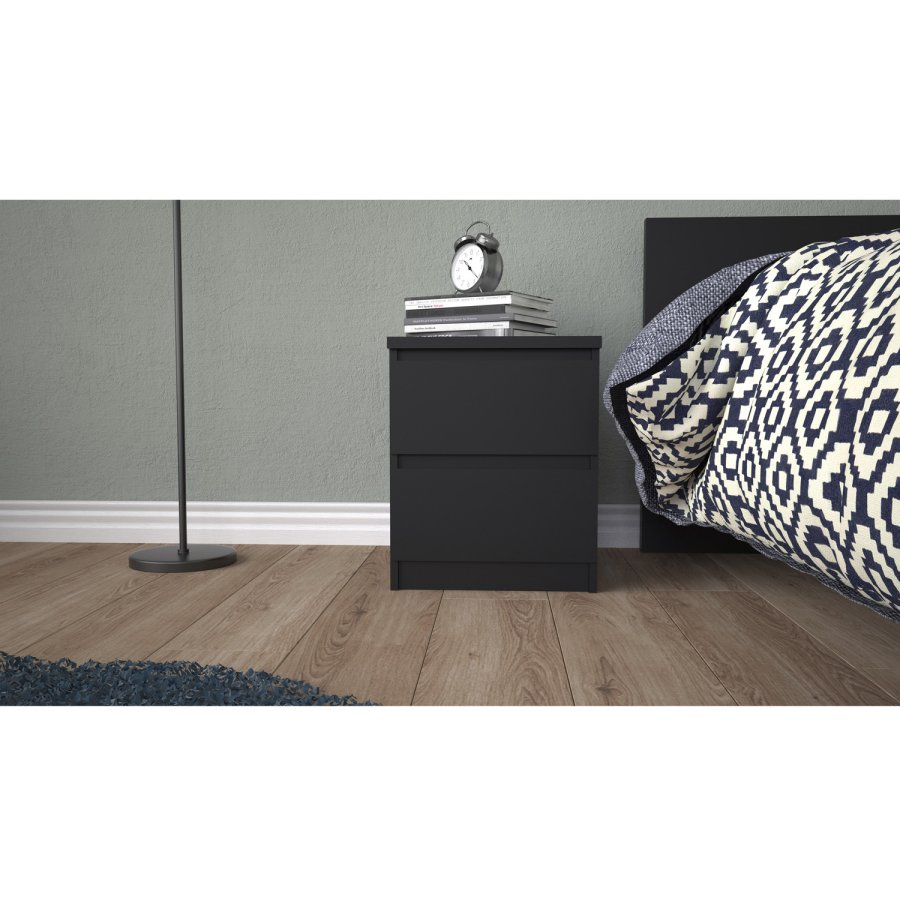 TVILUM Naia sengebord, m. 2 skuffer - sort folie og plastik (40,4x50)
