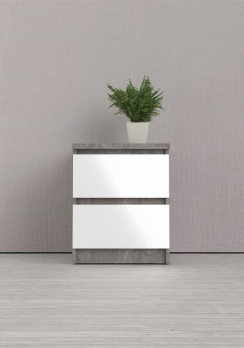 TVILUM Naia Nachttisch, m. 2 Schubladen - grau/weiße Folie und Kunststoff (40,4x50)