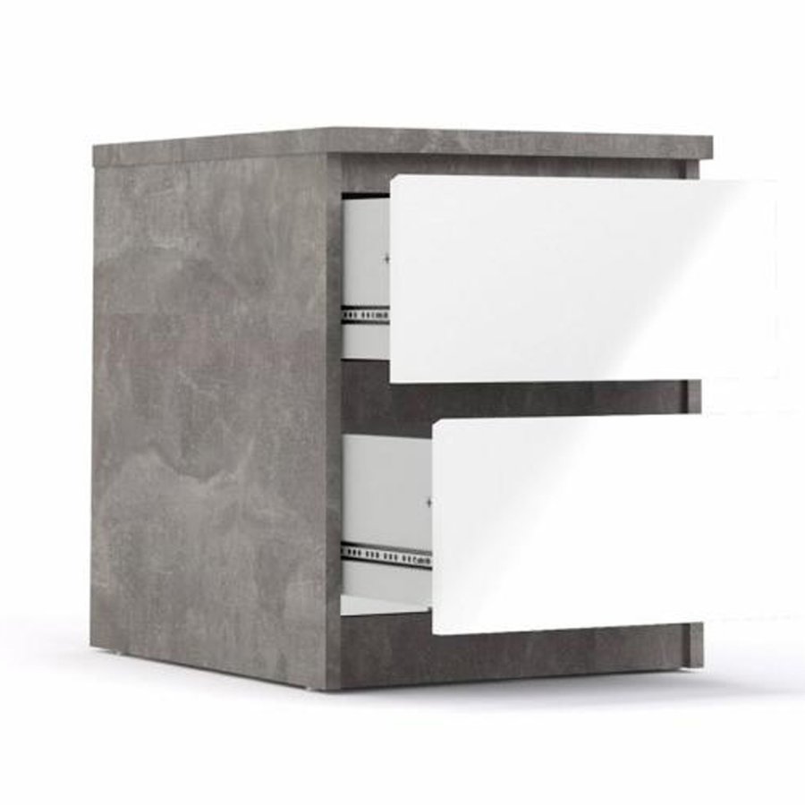 TVILUM Naia Nachttisch, m. 2 Schubladen - grau/weiße Folie und Kunststoff (40,4x50)