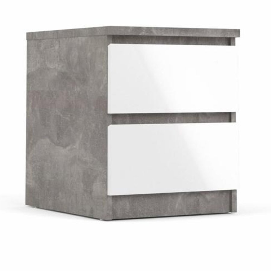 TVILUM Naia Nachttisch, m. 2 Schubladen - grau/weiße Folie und Kunststoff (40,4x50)