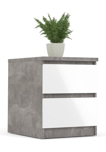 TVILUM Naia Nachttisch, m. 2 Schubladen - grau/weiße Folie und Kunststoff (40,4x50)