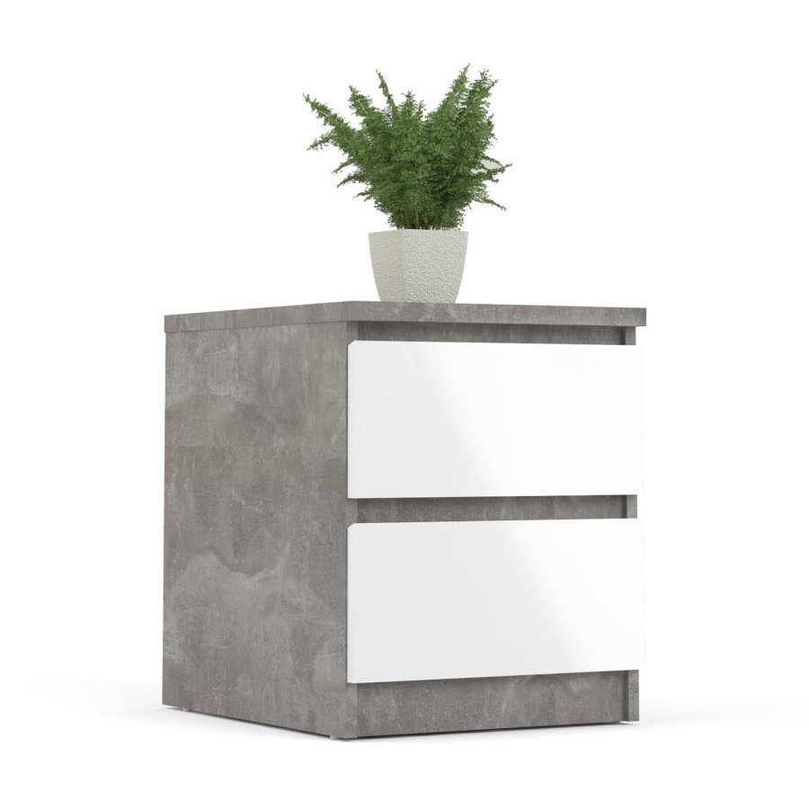 TVILUM Naia Nachttisch, m. 2 Schubladen - grau/weiße Folie und Kunststoff (40,4x50)