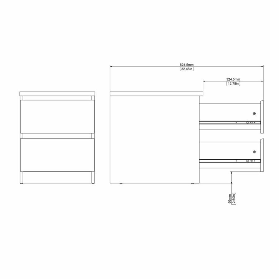 TVILUM Naia Nachttisch, m. 2 Schubladen - grau/weiße Folie und Kunststoff (40,4x50)