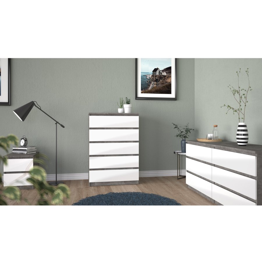 TVILUM Naia Nachttisch, m. 2 Schubladen - grau/weiße Folie und Kunststoff (40,4x50)