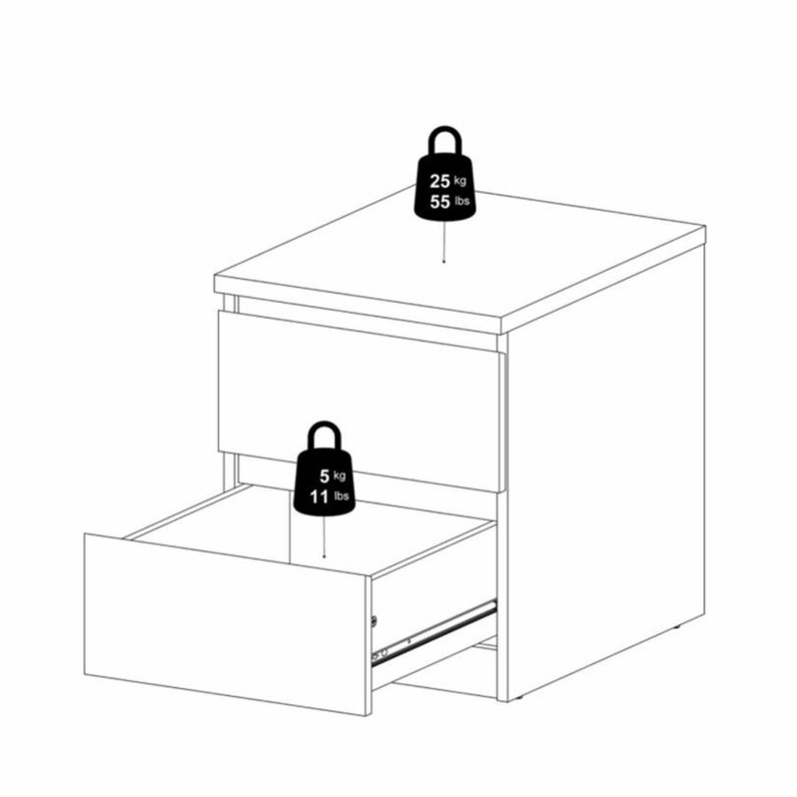 TVILUM Naia Nachttisch, m. 2 Schubladen - grau/weiße Folie und Kunststoff (40,4x50)