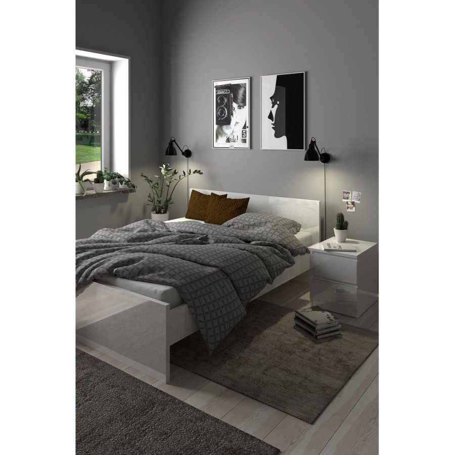 TVILUM Naia Nachttisch - weiß Hochglanz Holz, mit 2 Schubladen