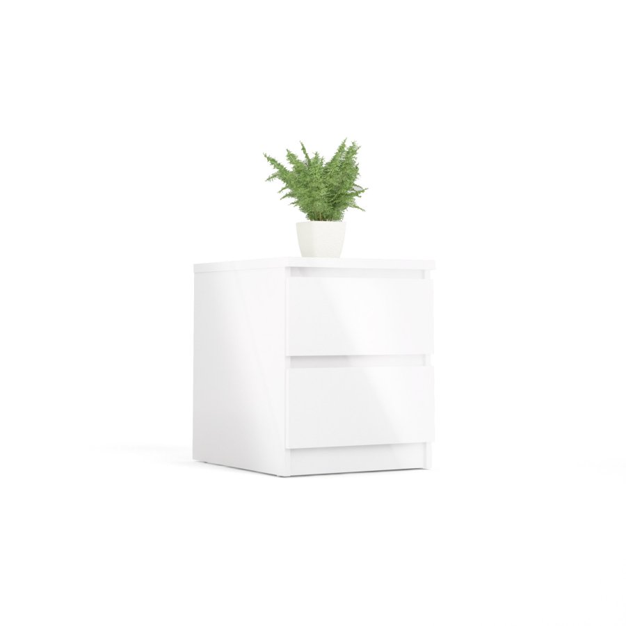 TVILUM Naia Nachttisch - weiß Hochglanz Holz, mit 2 Schubladen