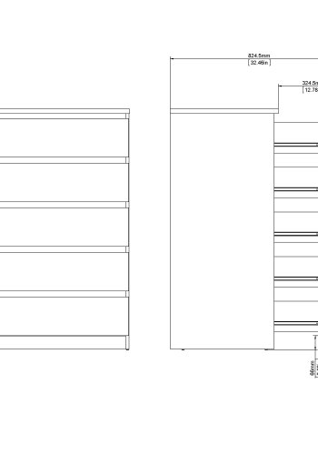 TWILUM Naia kommode - hvit hyglans tre, m. 5 skuffer