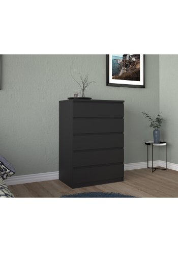 TVILUM Naia kommode, m. 5 skuffer - sort folie og plastik