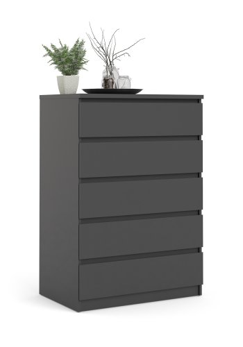 TVILUM Naia kommode, m. 5 skuffer - sort folie og plastik