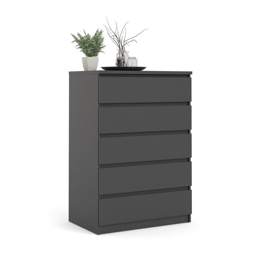TVILUM Naia kommode, m. 5 skuffer - sort folie og plastik