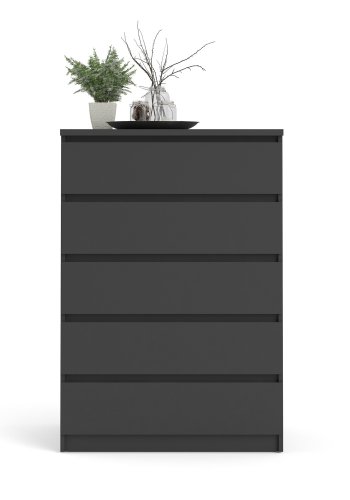 TVILUM Naia kommode, m. 5 skuffer - sort folie og plastik