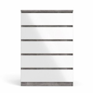 TVILUM Naia kommode, m. 5 skuffer - hvid/gr folie og plastik