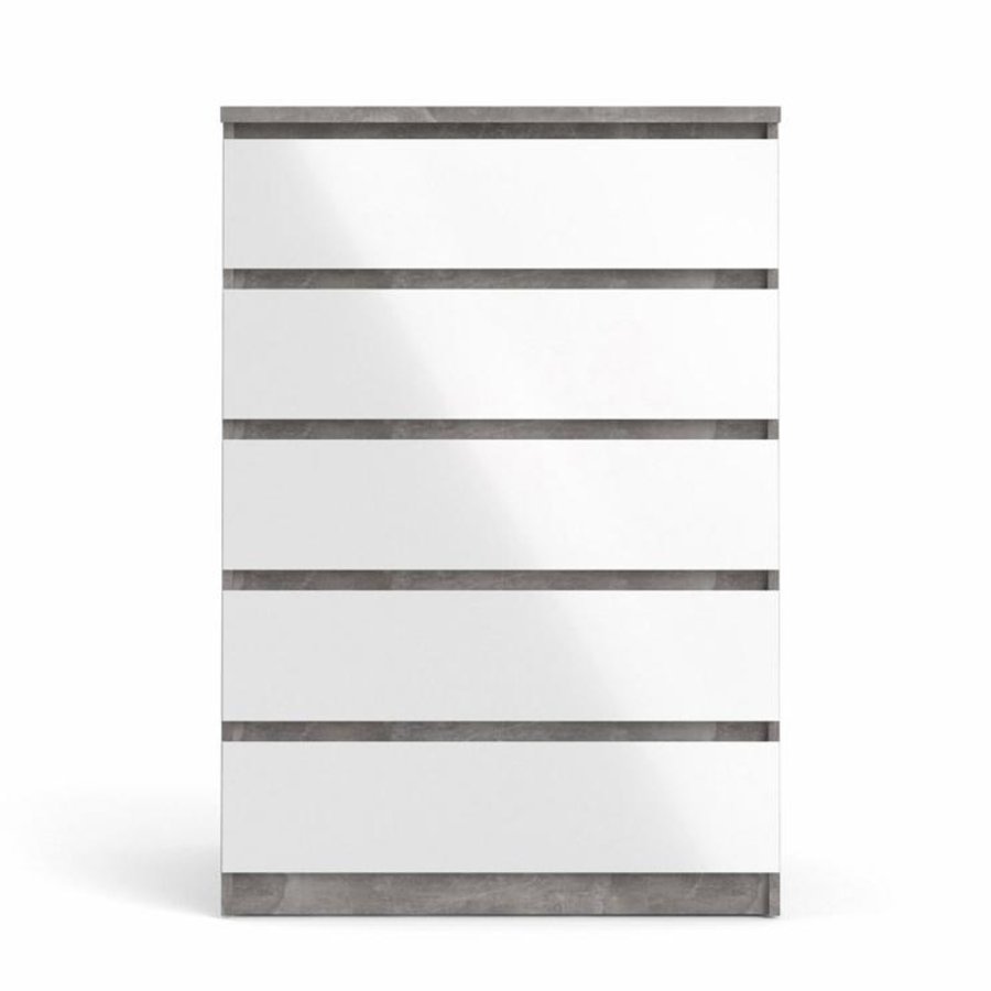 TVILUM Naia Kommode, m. 5 Schubladen - weiß/graue Folie und Kunststoff