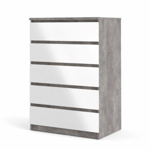 TVILUM Naia kommode, m. 5 skuffer - hvid/gr� folie og plastik