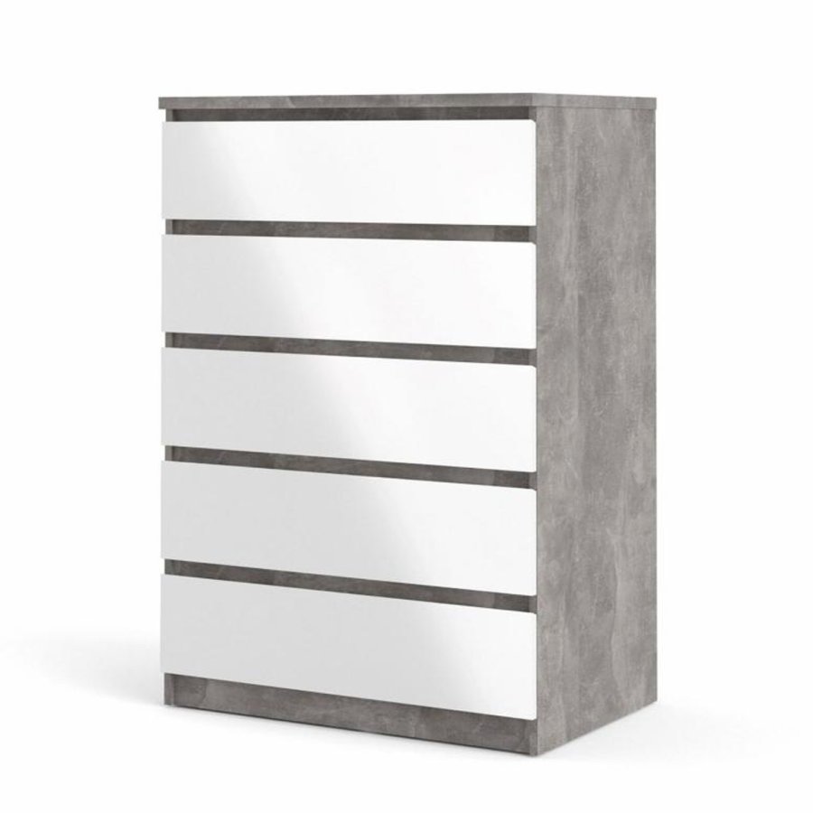 TVILUM Naia Kommode, m. 5 Schubladen - weiß/graue Folie und Kunststoff