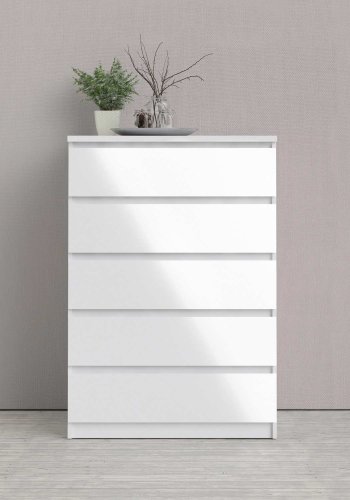 TWILUM Naia kommode - hvit hyglans tre, m. 5 skuffer
