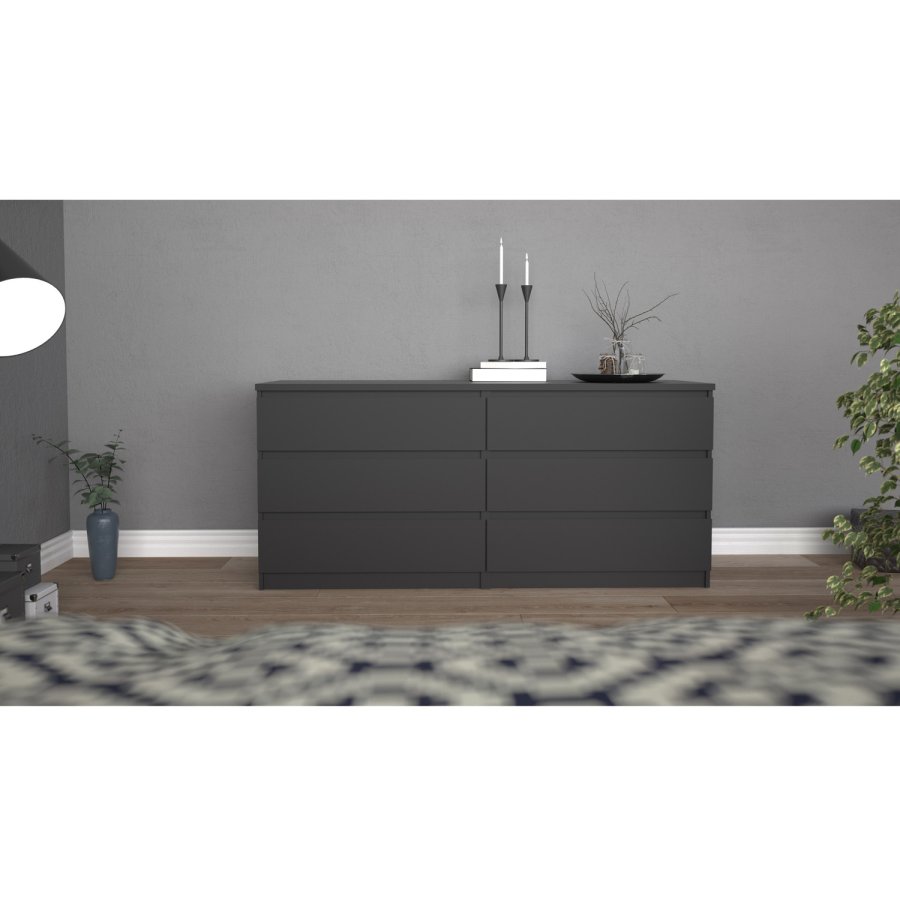 TVILUM Naia dobbelt kommode, m. 6 skuffer - sort folie og plastik