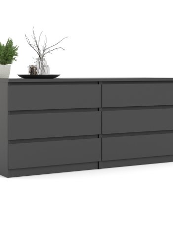 TVILUM Naia dobbelt kommode, m. 6 skuffer - sort folie og plastik