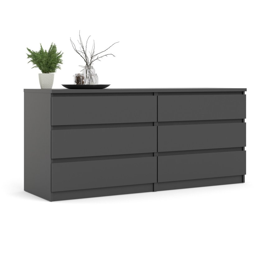 TVILUM Naia dobbelt kommode, m. 6 skuffer - sort folie og plastik