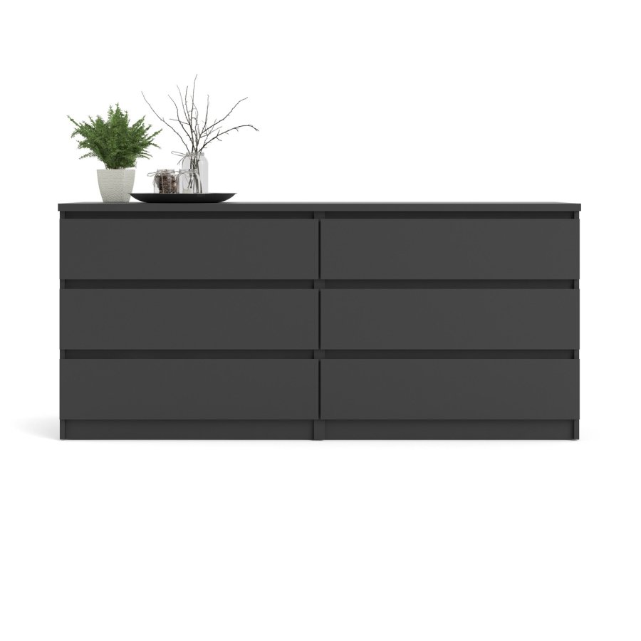 TVILUM Naia dobbelt kommode, m. 6 skuffer - sort folie og plastik