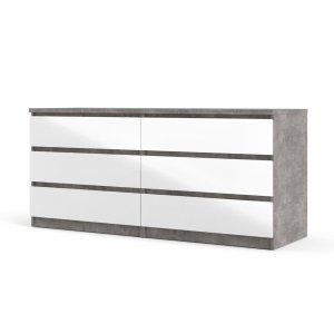 TVILUM Naia dobbelt kommode, m. 6 skuffer - gr�/hvid folie og plastik