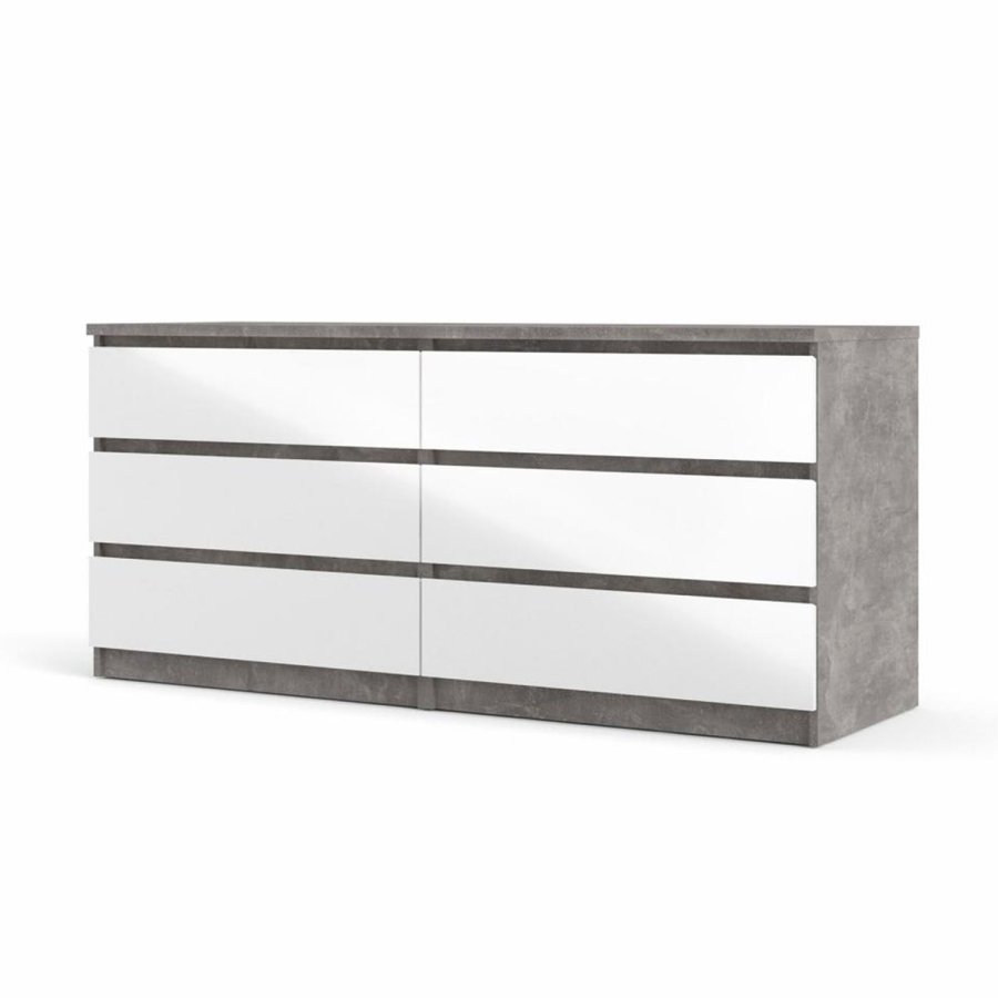 TVILUM Naia Doppelkommode, m. 6 Schubladen - grau/weiße Folie und Kunststoff