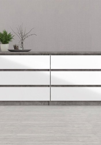 TVILUM Naia Doppelkommode, m. 6 Schubladen - grau/weiße Folie und Kunststoff