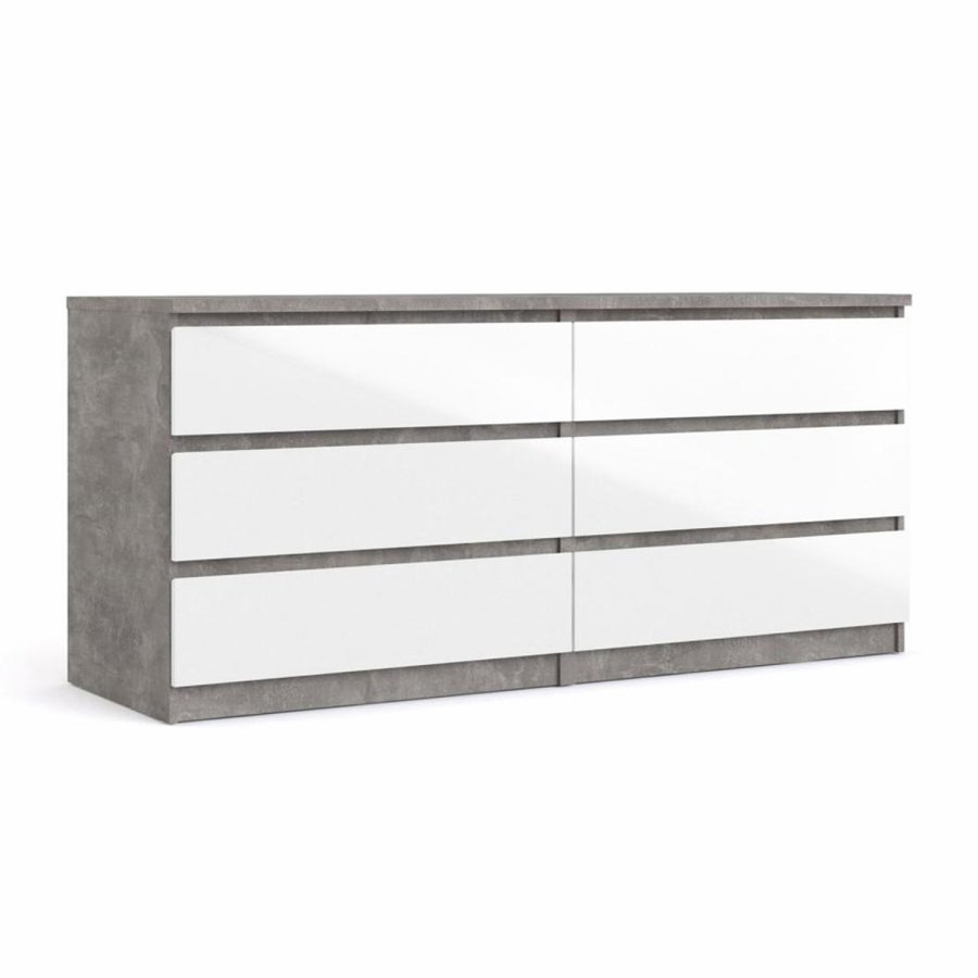 TVILUM Naia Doppelkommode, m. 6 Schubladen - grau/weiße Folie und Kunststoff